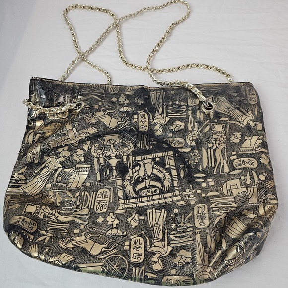 Handbags - Vintage Gold Black Egyptian Design Scene Gold Chain Purse Bag Handbag Shoulder